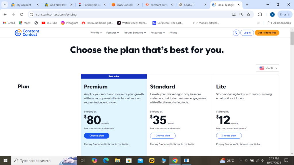 Pricing Plans and Value constant contact